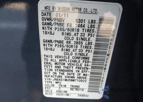 2011 Infiniti Fx35 z USA, uszkodzony, nr VIN JN8AS1MU5BM710822